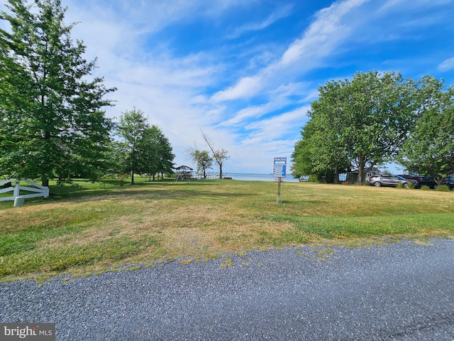 view of yard with a water view