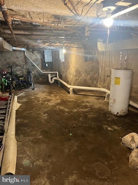 basement featuring water heater