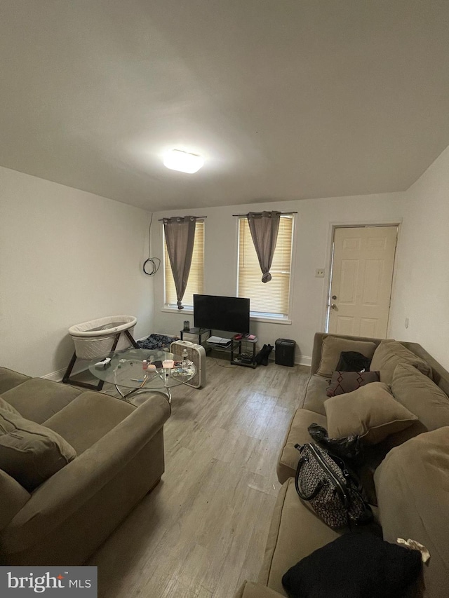 living room with light hardwood / wood-style floors