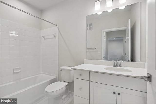 full bathroom featuring shower / bathing tub combination, vanity, and toilet