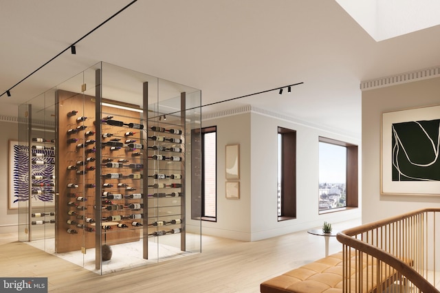 wine area with hardwood / wood-style floors