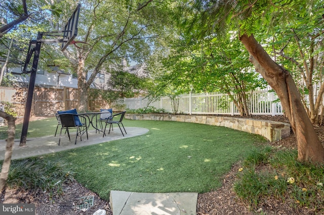 view of yard with fence private yard and a patio area