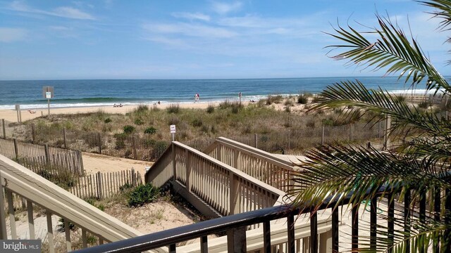 view of water feature featuring a beach view