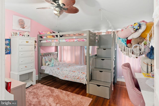 bedroom featuring dark hardwood / wood-style floors and ceiling fan