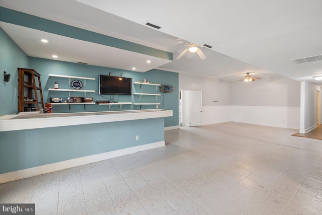 kitchen featuring ceiling fan