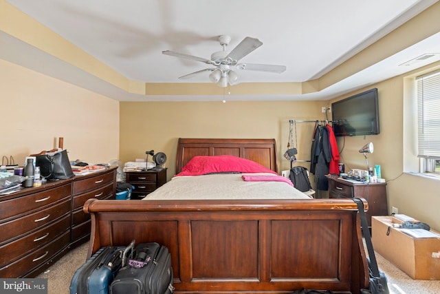 bedroom featuring ceiling fan and carpet floors