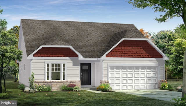 view of front of home featuring a garage and a front yard