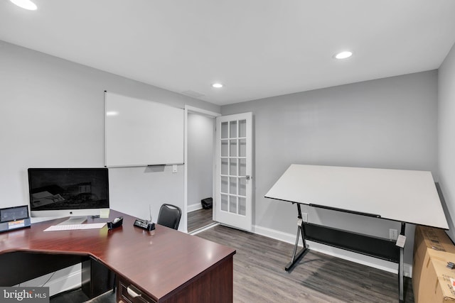 8504 Miramar Rd, Pasadena, MD 21122 - office space with wood finished floors, baseboards, recessed lighting, and french doors