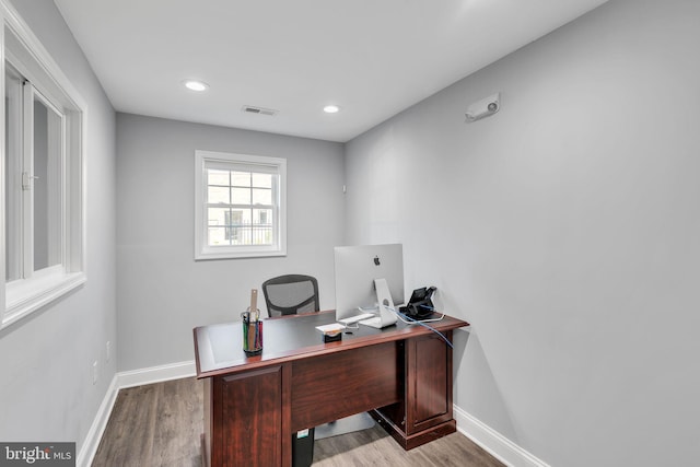 8504 Miramar Rd, Pasadena, MD 21122 - office area with wood finished floors, baseboards, and recessed lighting