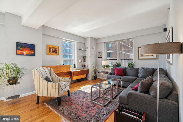 living room with light hardwood / wood-style floors