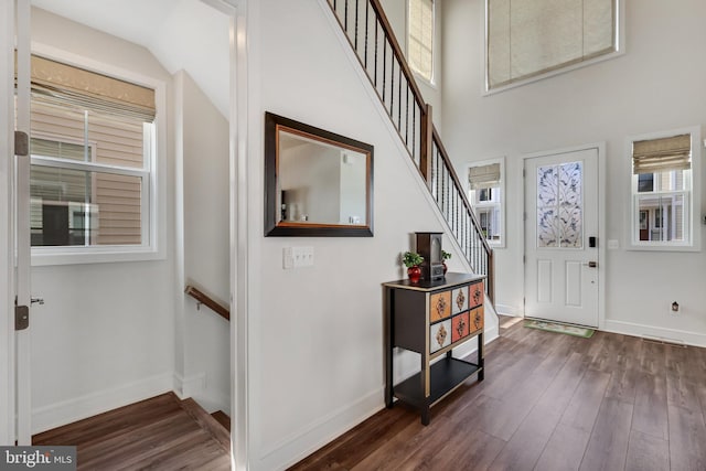 foyer featuring plenty of natural light and dark hardwood / wood-style floors