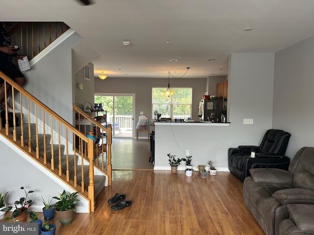 living room with hardwood / wood-style flooring