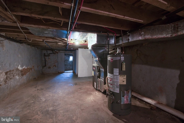 basement featuring gas water heater