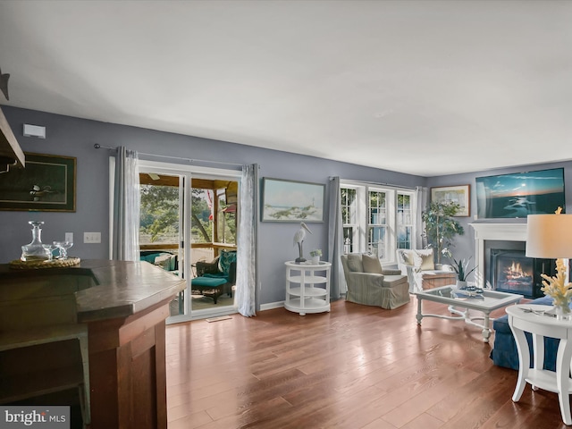 living room featuring a healthy amount of sunlight and hardwood / wood-style floors