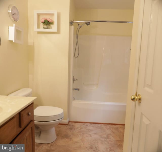 full bathroom with toilet, washtub / shower combination, and vanity