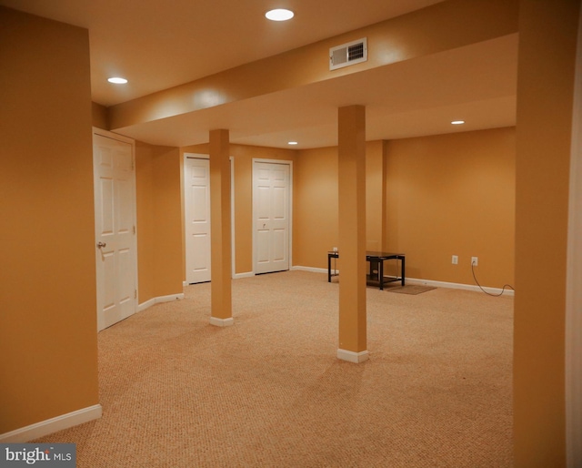 basement with carpet floors