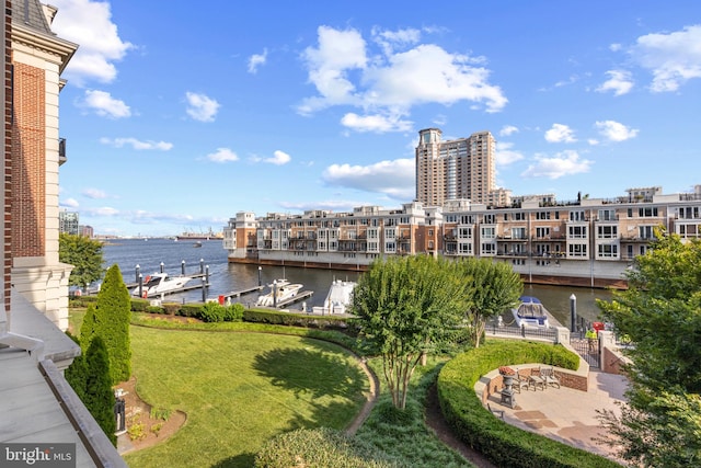 view of water feature featuring a dock