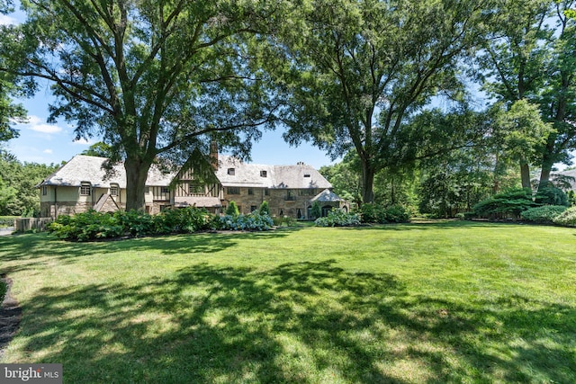 view of yard with a wooden deck