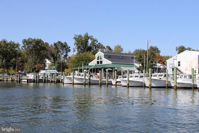 dock area featuring a water view