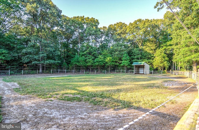 view of yard with a storage unit