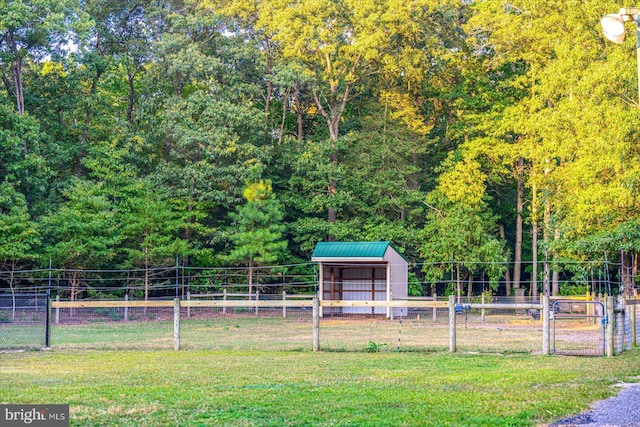 view of yard with a rural view and an outbuilding