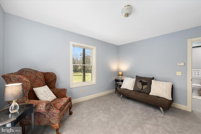 sitting room with light colored carpet