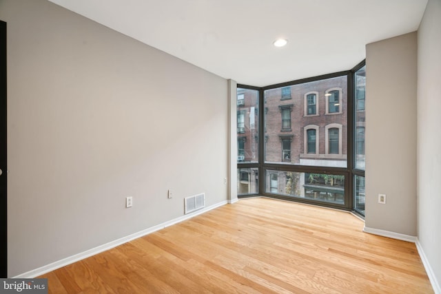 spare room featuring floor to ceiling windows and wood-type flooring