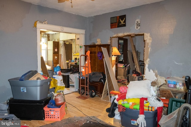 miscellaneous room with ceiling fan and hardwood / wood-style flooring