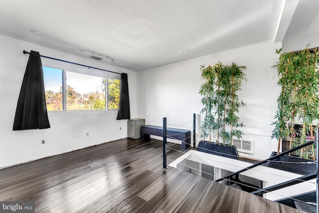 workout area with dark hardwood / wood-style floors