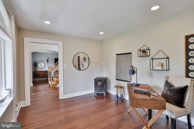 office space with hardwood / wood-style flooring