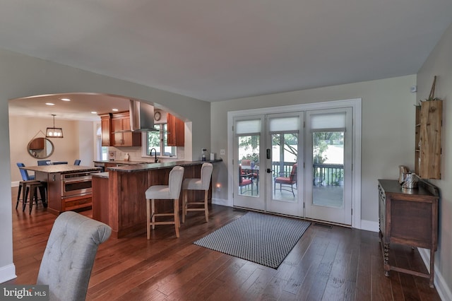 interior space with sink, dark hardwood / wood-style floors, and plenty of natural light