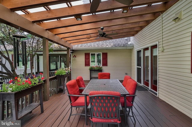 deck with a pergola and ceiling fan