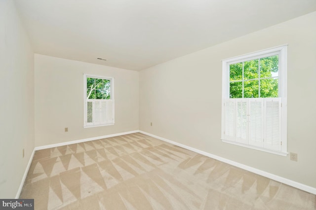 spare room featuring light carpet