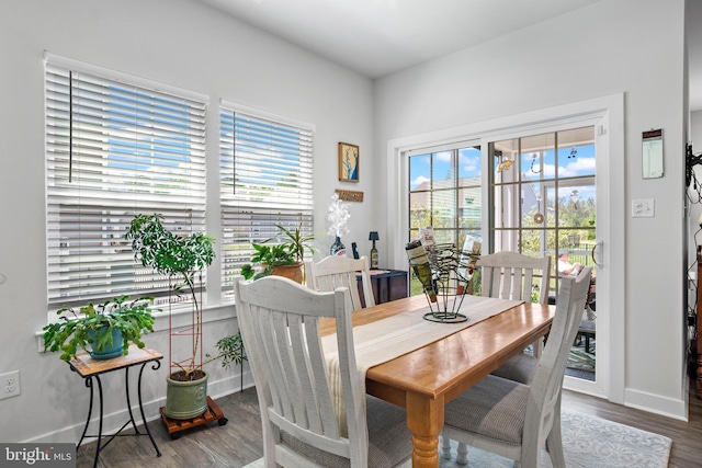 dining area with hardwood / wood-style flooring