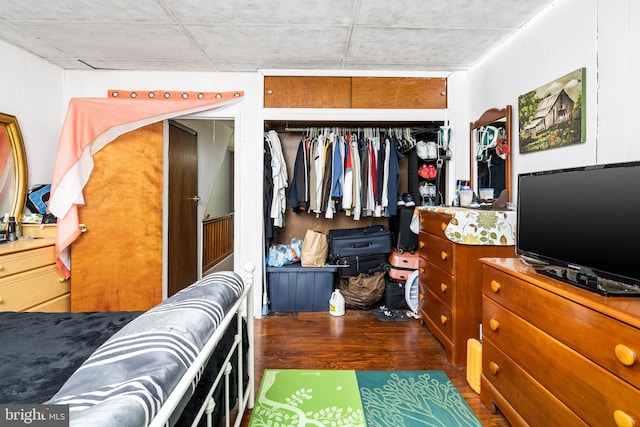 bedroom with a closet and hardwood / wood-style floors