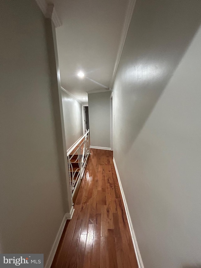 hall featuring crown molding and dark wood-type flooring