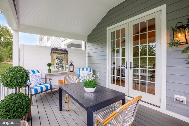 wooden deck with french doors