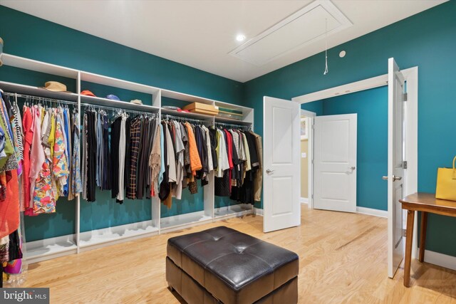 walk in closet featuring wood-type flooring