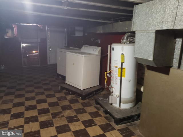 basement with separate washer and dryer and gas water heater