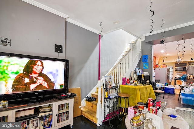 interior space featuring hardwood / wood-style flooring and ornamental molding