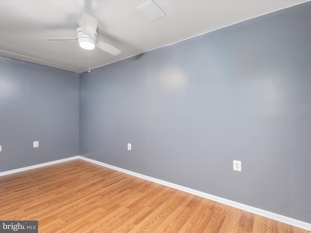 unfurnished room featuring ceiling fan and light hardwood / wood-style floors