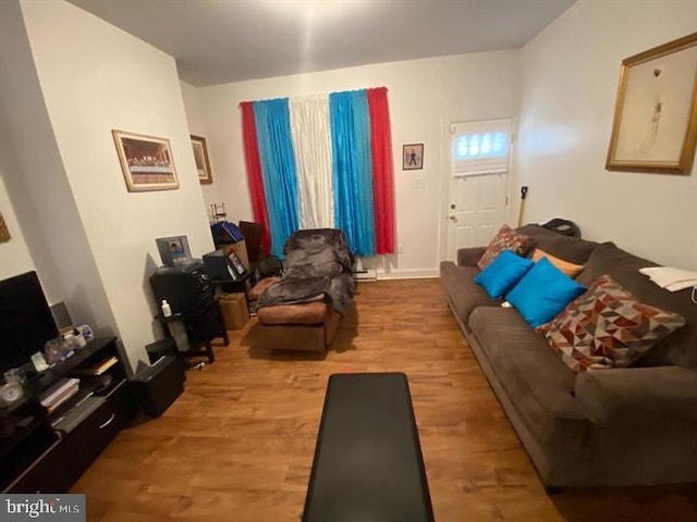 living room with light hardwood / wood-style flooring