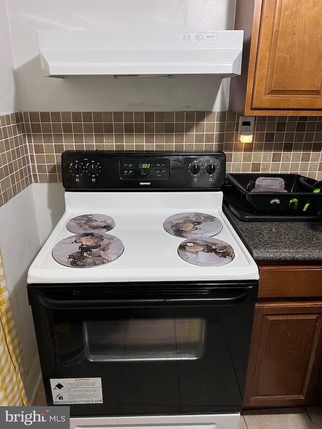 kitchen featuring electric stove and tasteful backsplash