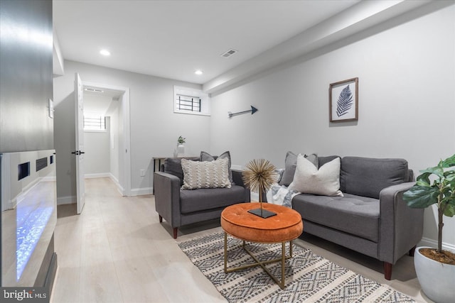 living room featuring light wood-type flooring