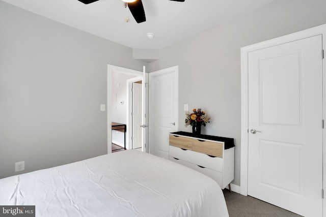 bedroom featuring carpet and ceiling fan