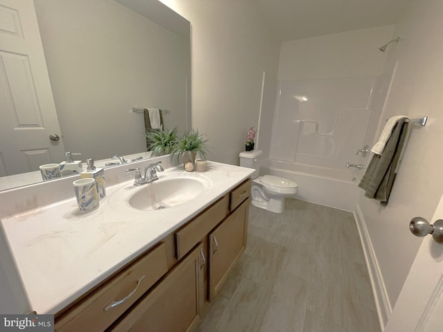 full bathroom with toilet, shower / bath combination, and vanity