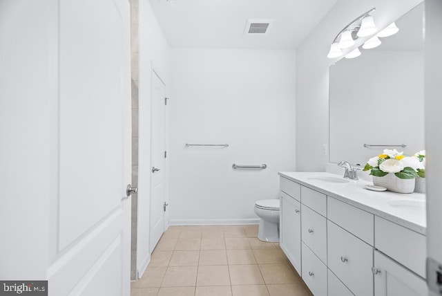 bathroom featuring vanity, toilet, and tile patterned flooring