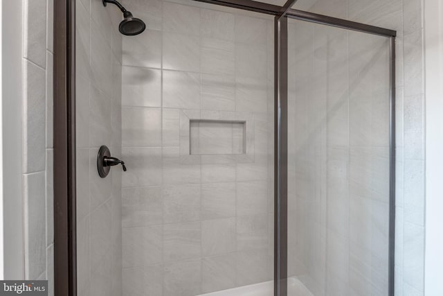 bathroom featuring a shower with shower door