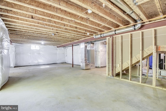 basement with heating unit