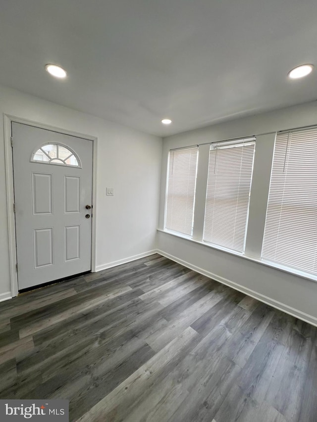 foyer with dark hardwood / wood-style floors